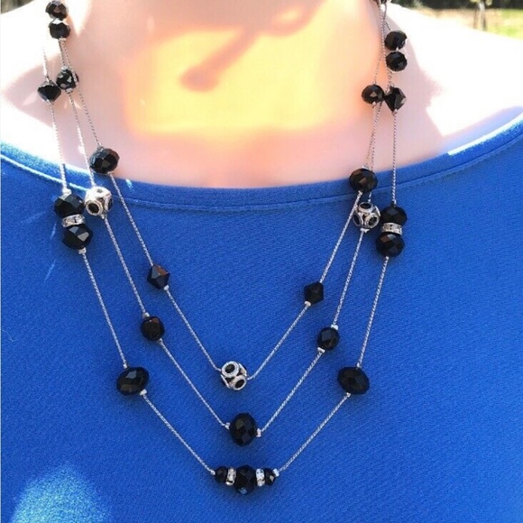 White House Black Market Jewelry - White House Black Market Black & Silver Tone Multi Strand Bead Necklace